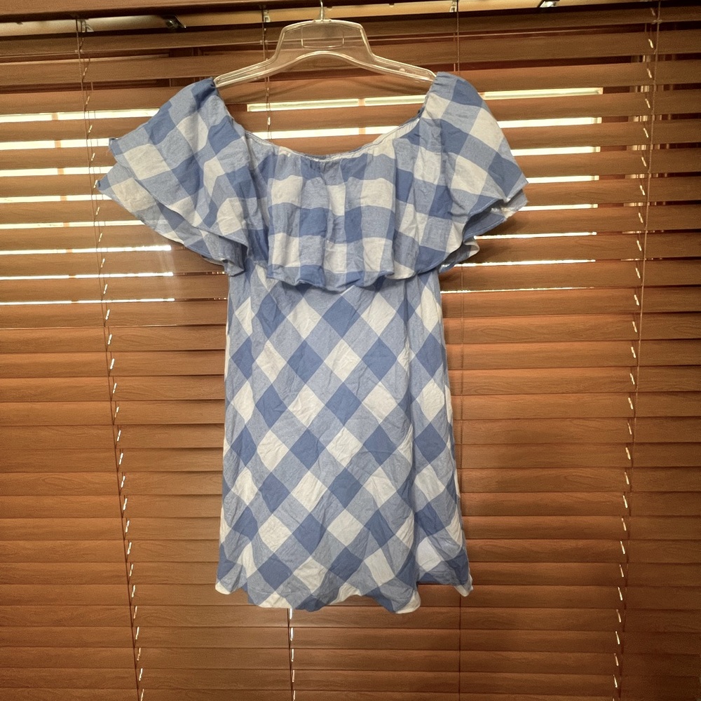 Sugar lips plaid off the shoulder dress size S Color: white and blue